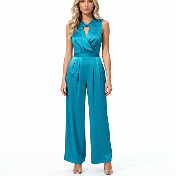 Adelyn Rae Jumpsuit XS Blue Wide Leg Sleeveless Satin NWT Cocktail Party Formal